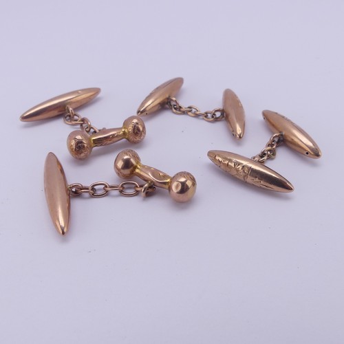 353 - A pair of 9ct rose gold bullet shaped Cufflinks, together with another pair damaged, approx. total w... 