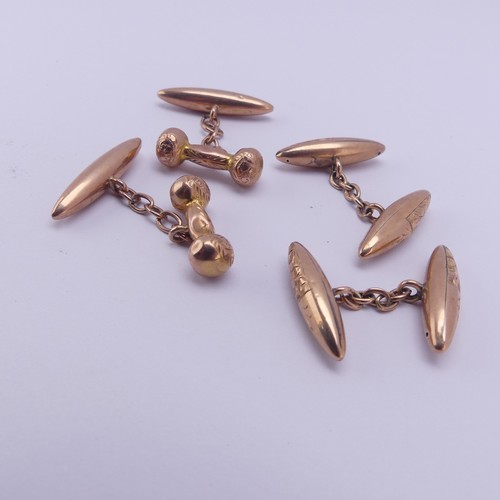 353 - A pair of 9ct rose gold bullet shaped Cufflinks, together with another pair damaged, approx. total w... 