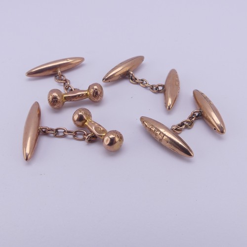 353 - A pair of 9ct rose gold bullet shaped Cufflinks, together with another pair damaged, approx. total w... 