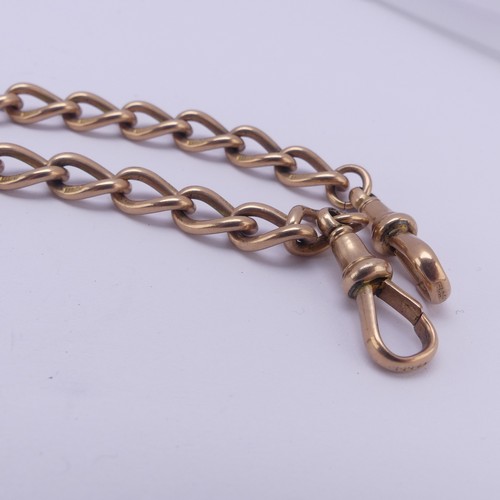 254 - A 9ct gold double Albert Watch Chain, the T-Bar suspending two chains, each terminating with a clip,... 