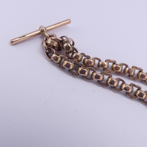 255 - A Victorian 9ct gold double Albert Watch Chain, the T-Bar suspending two chains each terminating in ... 