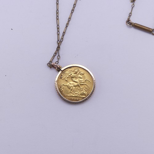 411 - A George V gold Half Sovereign, dated 1913, in unmarked pendant mount, tested as 9ct gold, total wei... 