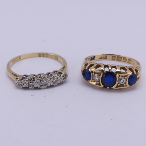 162 - An Edwardian sapphire and diamond five stone Ring, hallmarked Chester 1908, mounted in 18ct yellow g... 