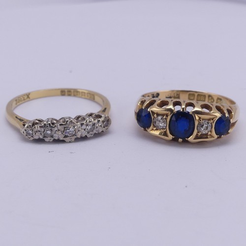 162 - An Edwardian sapphire and diamond five stone Ring, hallmarked Chester 1908, mounted in 18ct yellow g... 