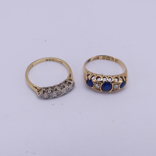 162 - An Edwardian sapphire and diamond five stone Ring, hallmarked Chester 1908, mounted in 18ct yellow g... 