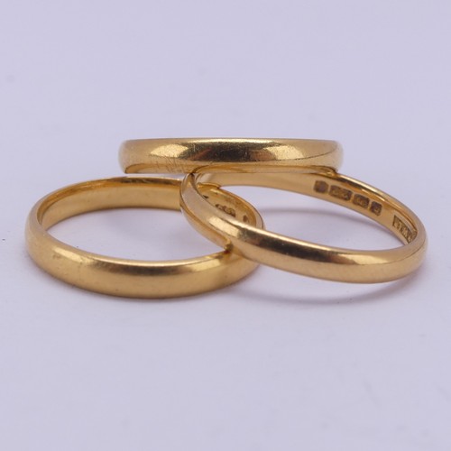 163 - Three narrow 22ct yellow gold Bands, two Size L½, the other M, approx. total weight 8.4g (3)... 