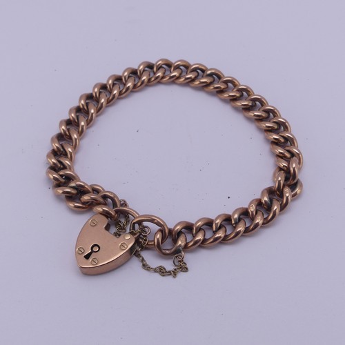 287 - A 9ct rose gold curb link Bracelet, with 9ct gold padlock clasp, 13.3g.