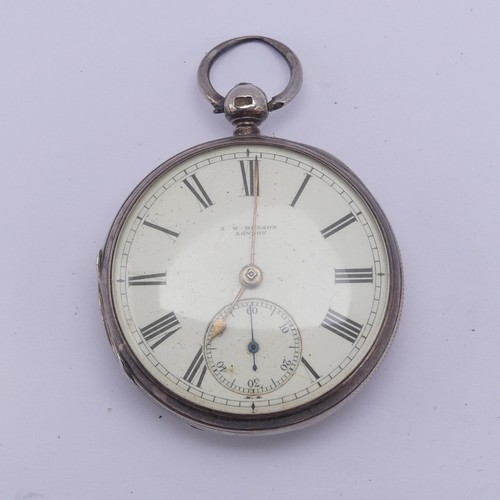 132 - A Victorian silver J.W Benson Pocket Watch, hallmarked London 1882, signed white enamel dial with Ro... 