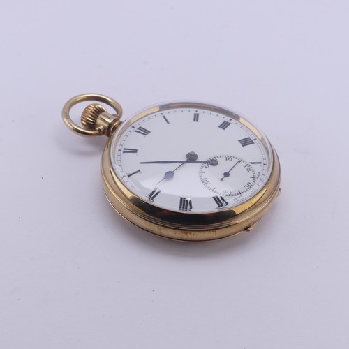 133 - A 9ct yellow gold Pocket Watch, the unsigned white enamel dial with Roman Numerals and subsidiary se... 