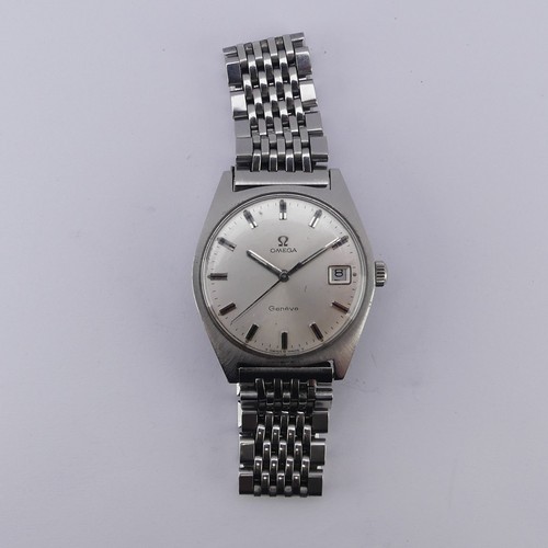 135 - An Omega Geneve stainless steel Wristwatch, model 136041, the silvered dial with baton markers and d... 