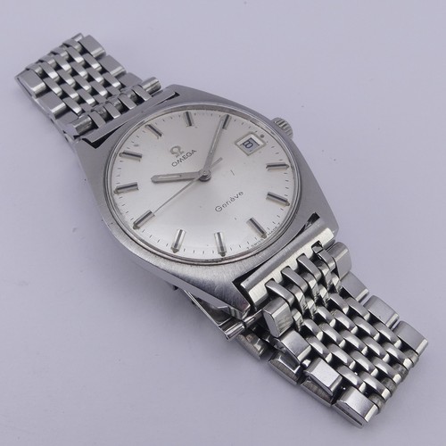 135 - An Omega Geneve stainless steel Wristwatch, model 136041, the silvered dial with baton markers and d... 