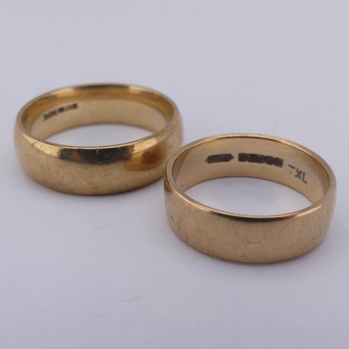 362 - A 9ct yellow gold Band, 6.7g wide, Size T, together with another smaller, 6.2mm wide, Size N, approx... 