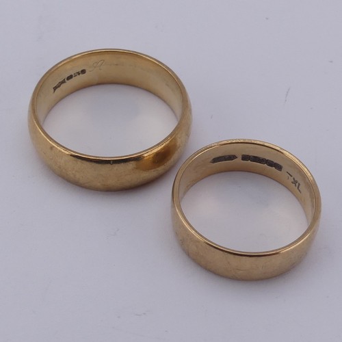 362 - A 9ct yellow gold Band, 6.7g wide, Size T, together with another smaller, 6.2mm wide, Size N, approx... 