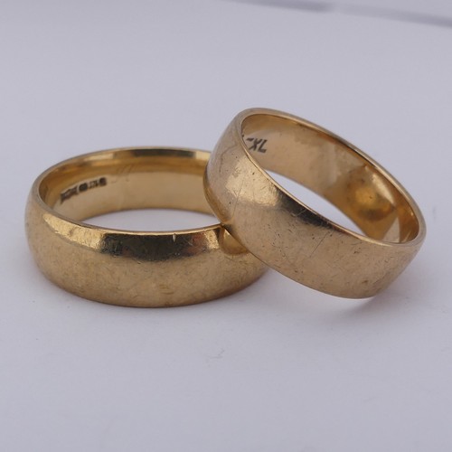 362 - A 9ct yellow gold Band, 6.7g wide, Size T, together with another smaller, 6.2mm wide, Size N, approx... 