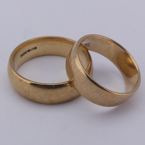 362 - A 9ct yellow gold Band, 6.7g wide, Size T, together with another smaller, 6.2mm wide, Size N, approx... 