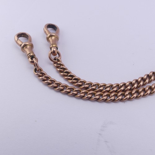 263 - A 9ct rose gold double Albert Watch Chain, the T-Bar suspending two curb link chains, each terminati... 