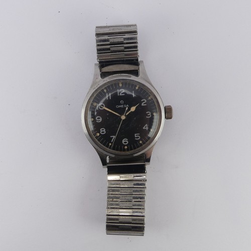 137 - A British military issue Omega Pilot's Wristwatch, the black dial with white lettering, luminous han... 