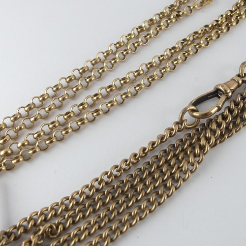 372 - A 9ct yellow gold Watch Chain style Necklace, with clip fastening and T-Bar 'pendant', 49cm long, to... 