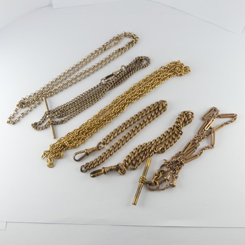 372 - A 9ct yellow gold Watch Chain style Necklace, with clip fastening and T-Bar 'pendant', 49cm long, to... 