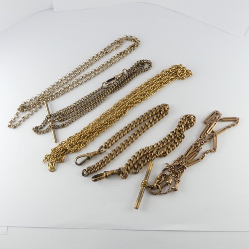 372 - A 9ct yellow gold Watch Chain style Necklace, with clip fastening and T-Bar 'pendant', 49cm long, to... 