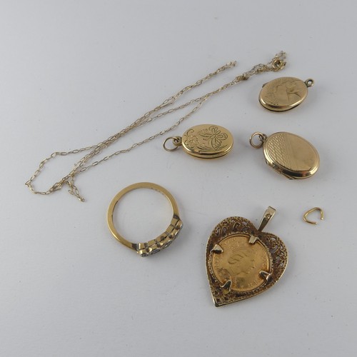 373 - An Elizabeth II Isle of Man 1/20oz Angel gold Coin, dated 1987, in 9ct gold heart shaped pendant mou... 