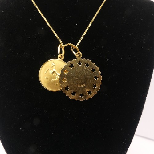 375 - An 18ct yellow gold 'Gemini' Zodiac Pendant, together with an 18ct gold pendant initialled 'L' and a... 