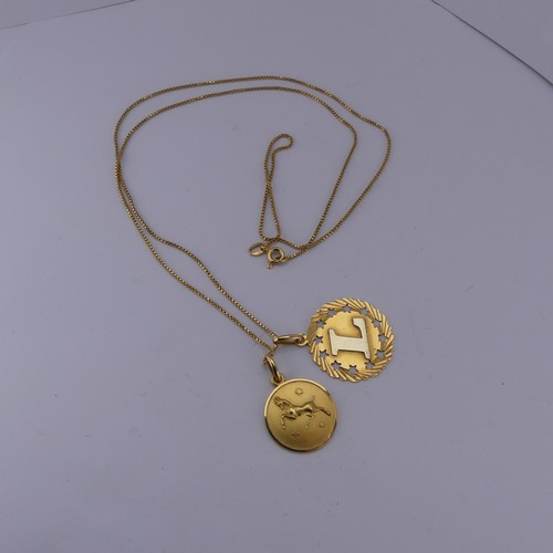 375 - An 18ct yellow gold 'Gemini' Zodiac Pendant, together with an 18ct gold pendant initialled 'L' and a... 