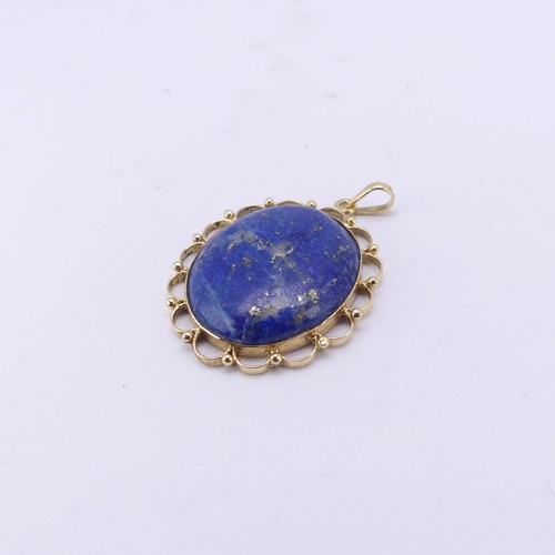 266 - An 18ct yellow gold mounted lapis lazuli Pendant, 4cm long exc. bale, 10.4g.