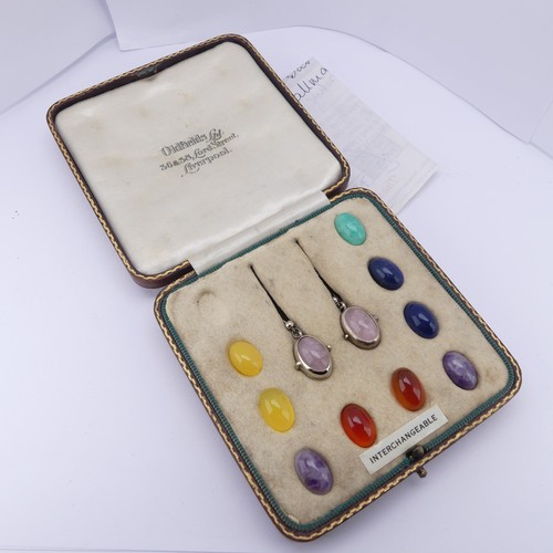 379 - A cased silver and quartz 'interchangeable' Earring set, one stone missing and one silver mount a la... 