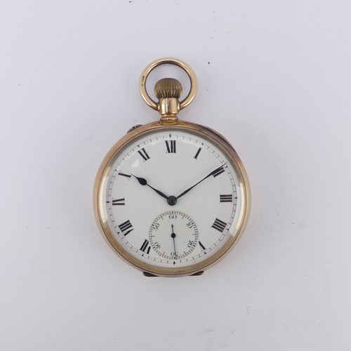 139 - A 9ct yellow gold open face Pocket Watch, the unsigned white enamel dial with Roman Numerals and sub... 