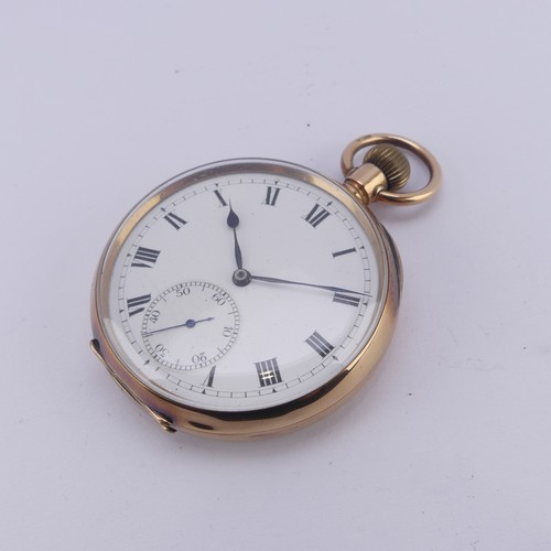 139 - A 9ct yellow gold open face Pocket Watch, the unsigned white enamel dial with Roman Numerals and sub... 