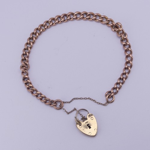 296 - A 9ct rose gold curblink Bracelet, with 9ct gold padlock clasp, 20.1g.