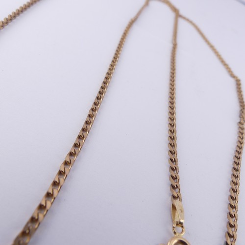 270 - A narrow 9ct yellow gold curb link Chain, 71cm long,  9.5g.