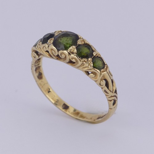 185 - An antique style graduated five stone tourmaline Ring, the centre stone approx. 5.5mm diameter, moun... 