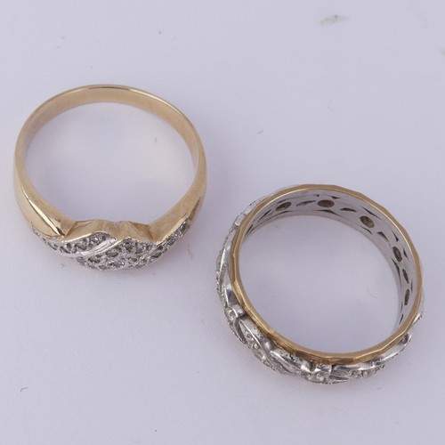 187 - A 9ct yellow and white gold paste set Eternity Ring, Size Q½, together with an unmarked ring,... 