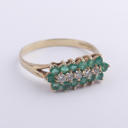 189 - An emerald and diamond cluster Ring, mounted in 9ct yellow gold, Size Q, together with three other s... 