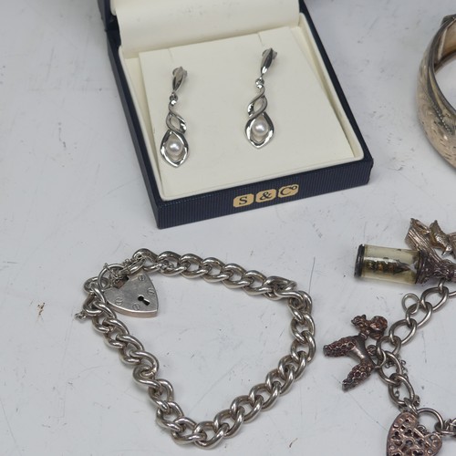 384 - A quantity of Jewellery and Costume Jewellery, including a silver charm bracelet, a silver curb link... 