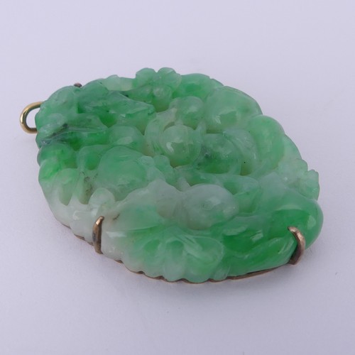 272 - A Chinese Jade Pendant, carved and pierced with a rodent amongst foliage and flowers, unmarked yello... 