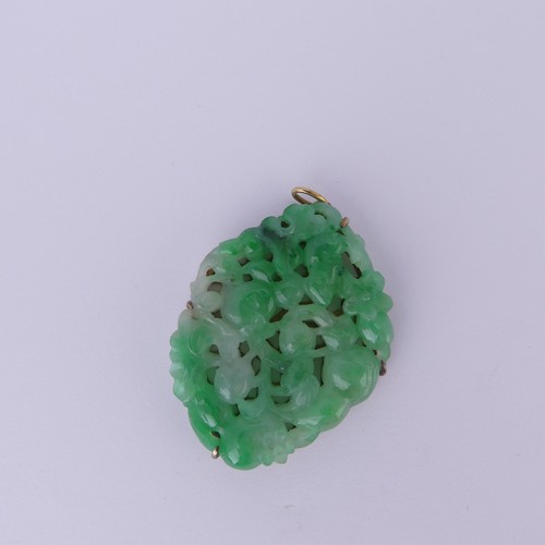 272 - A Chinese Jade Pendant, carved and pierced with a rodent amongst foliage and flowers, unmarked yello... 