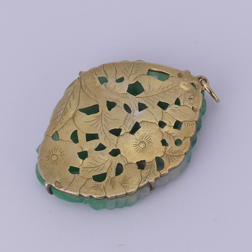 272 - A Chinese Jade Pendant, carved and pierced with a rodent amongst foliage and flowers, unmarked yello... 