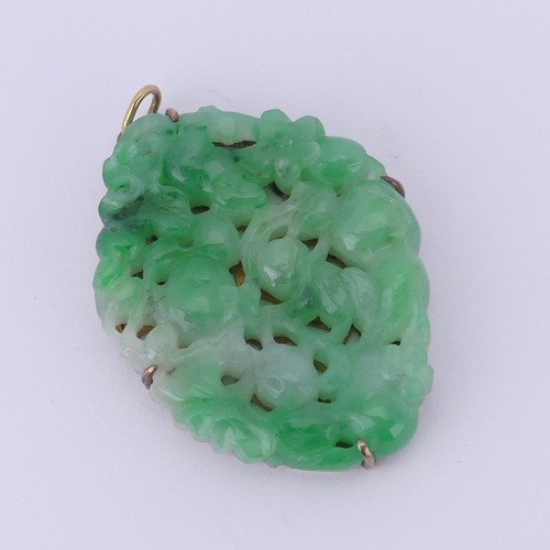 272 - A Chinese Jade Pendant, carved and pierced with a rodent amongst foliage and flowers, unmarked yello... 