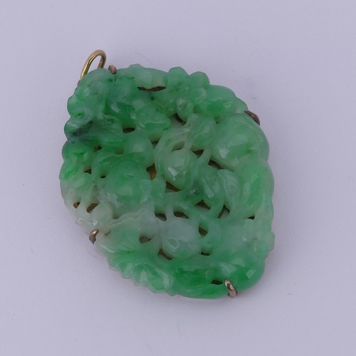 272 - A Chinese Jade Pendant, carved and pierced with a rodent amongst foliage and flowers, unmarked yello... 