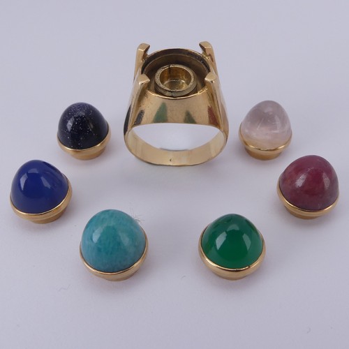 192 - A vintage French (?) 18ct yellow gold interchangeable Dress Ring, the high crown setting with screw ... 