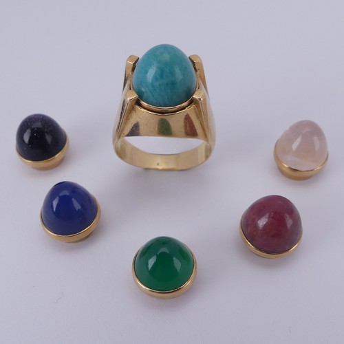 192 - A vintage French (?) 18ct yellow gold interchangeable Dress Ring, the high crown setting with screw ... 