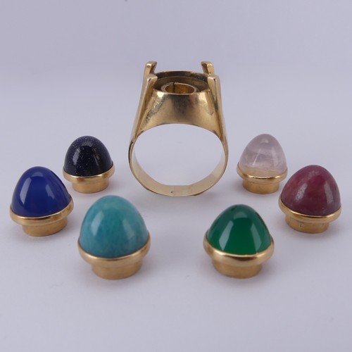 192 - A vintage French (?) 18ct yellow gold interchangeable Dress Ring, the high crown setting with screw ... 