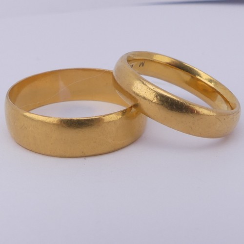 387 - A 22ct yellow gold Band, 4.6mm wide, Size O½, together with another, 6.2mm wide, Size X, appr... 