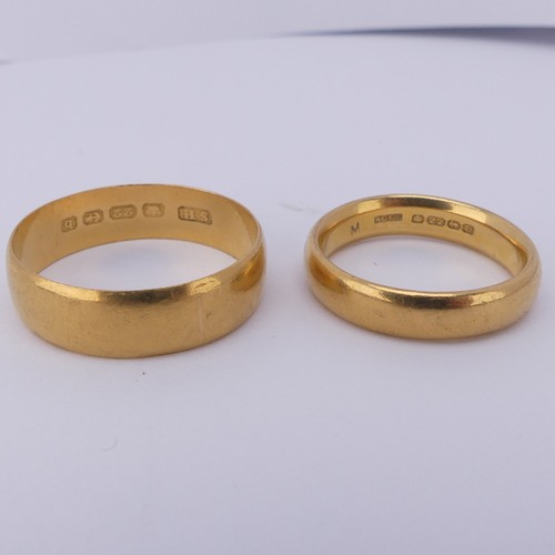 387 - A 22ct yellow gold Band, 4.6mm wide, Size O½, together with another, 6.2mm wide, Size X, appr... 