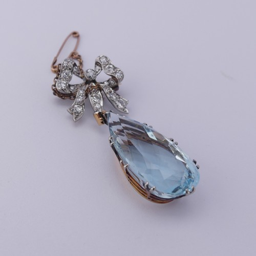 273 - An Edwardian Belle Epoque aquamarine and diamond Brooch, the pear shaped facetted aquamarine, approx... 