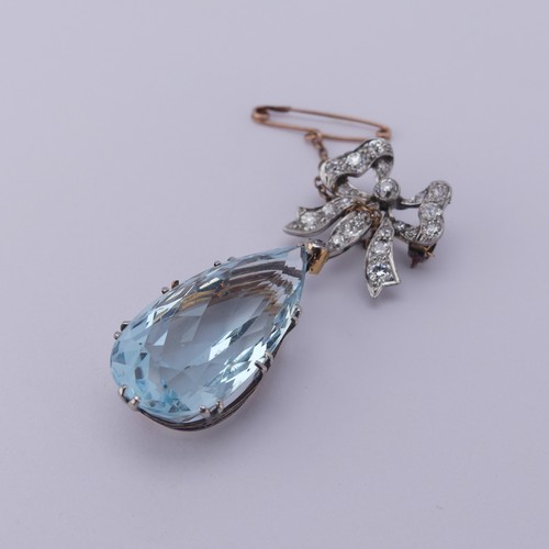 273 - An Edwardian Belle Epoque aquamarine and diamond Brooch, the pear shaped facetted aquamarine, approx... 