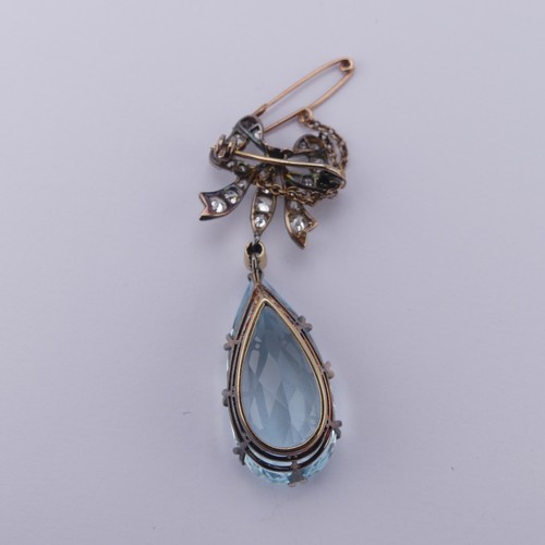 273 - An Edwardian Belle Epoque aquamarine and diamond Brooch, the pear shaped facetted aquamarine, approx... 